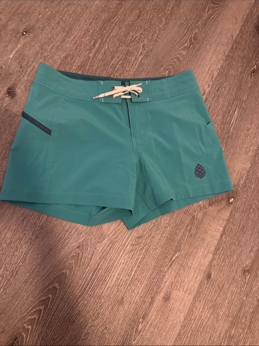 Stio Teal Lace-Up Women's Athletic Board Shorts with Logo Patch